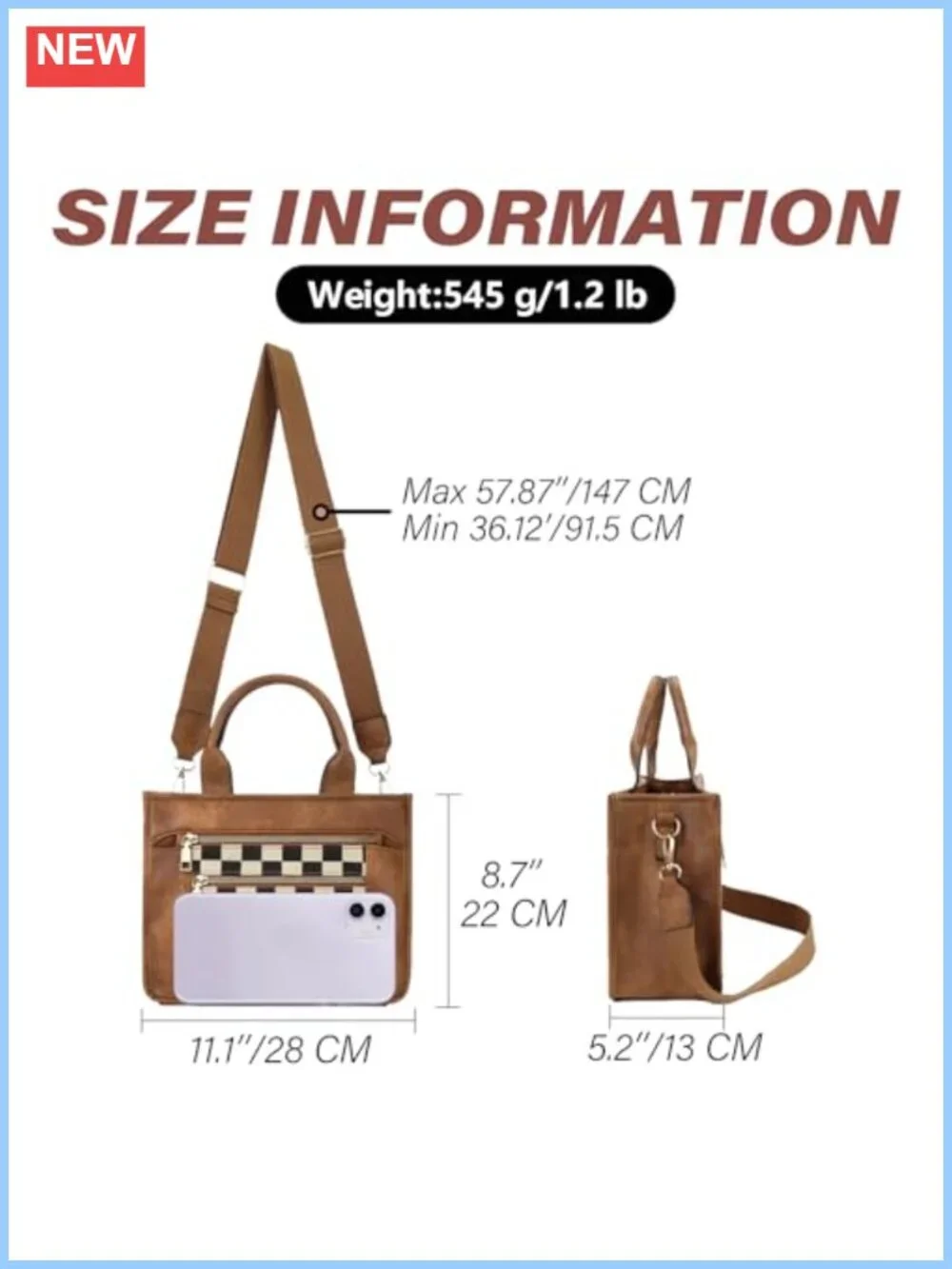 Vegan Leather Checkered Crossbody Bag with Adjustable Strap